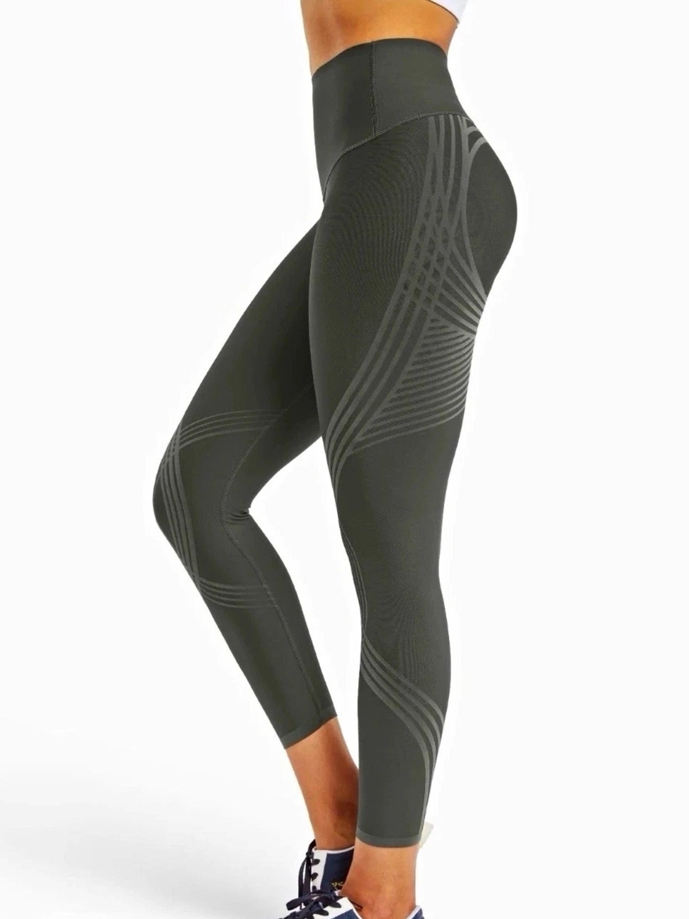 Fanka High-Rise Ankle Geometric Compression Reversible Leggings Gray 27" S